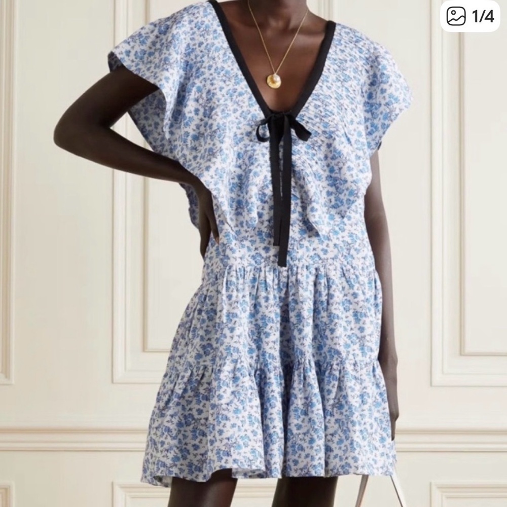 Lug Von Siga Chic Blue Floral Dress with Black Accents NWT